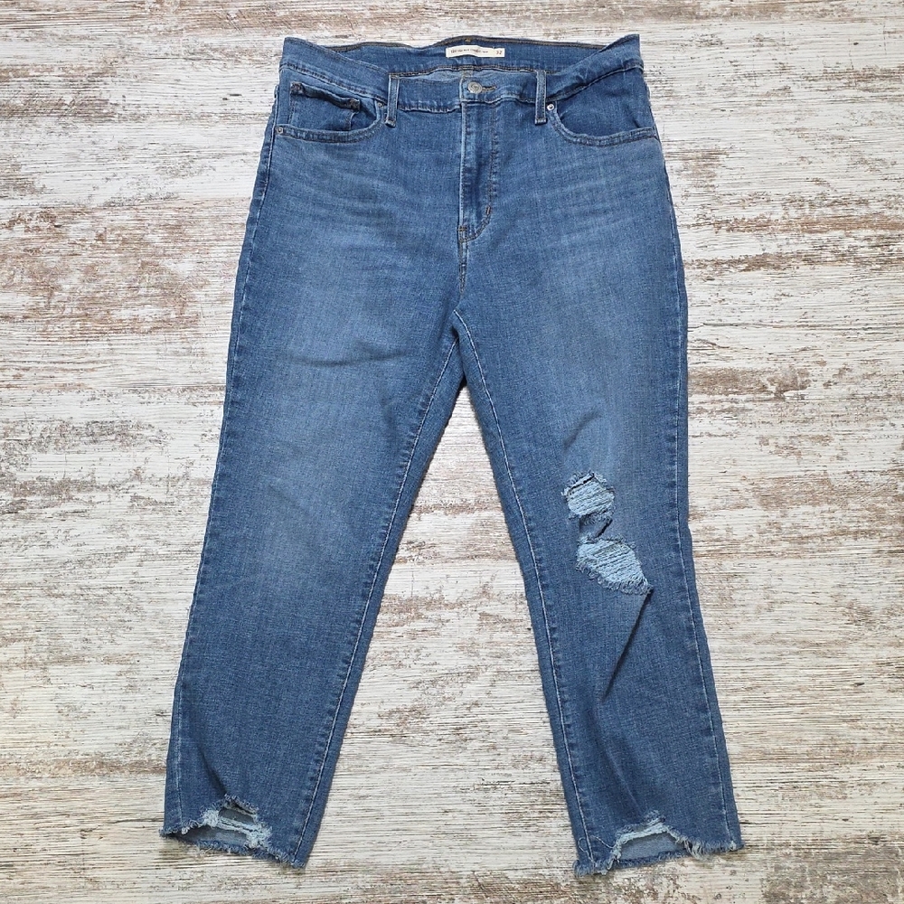 Levi's Medium Blue Distressed Cropped Ankle Jeans